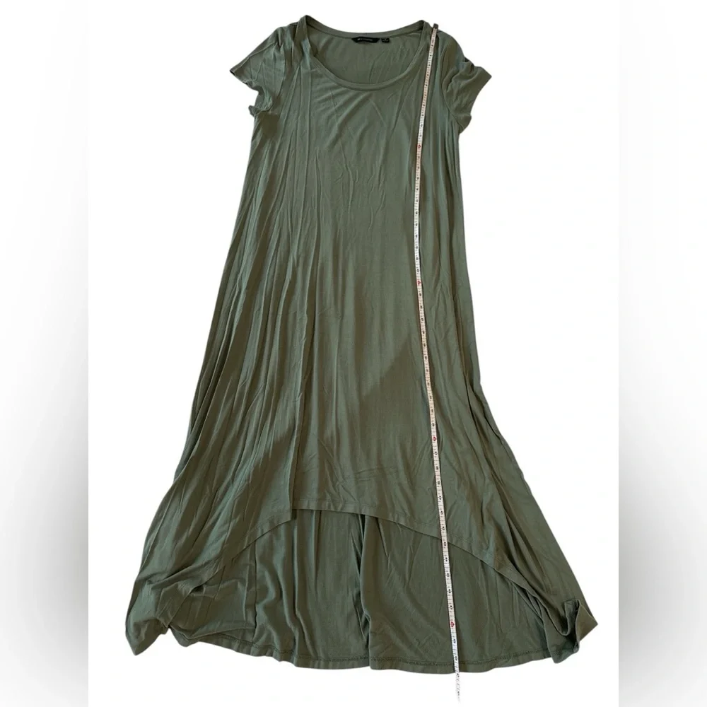 H by Halston Olive Green High-Low Maxi Dress Short Sleeve Rayon Blend Size M - Picture 5 of 9